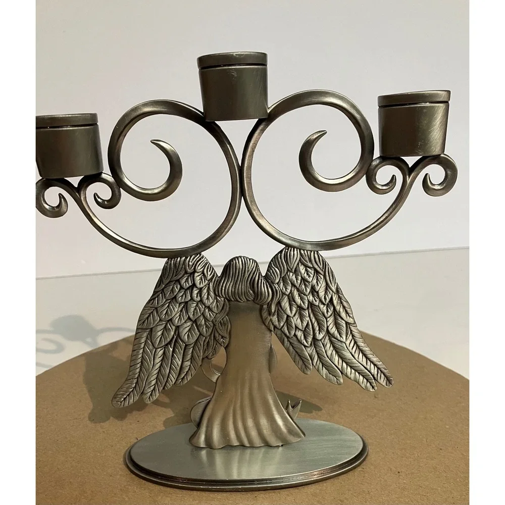 Unbranded Angel Candelabra Home Decor OS Silver Excellent 3-Cup Votive Holder